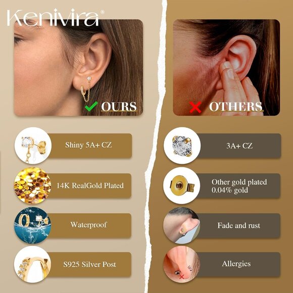 Gold Pearl Hoop Earrings for Women | 18K Gold Huggie Dangle Earrings | Lightweig - Picture 5 of 9